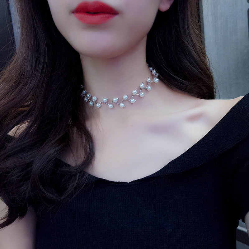 Vintage Wedding Pearl Choker Necklace For Women Geometric Gold Silver Beads Pendant Necklaces Jewelry Statement Collier 2023