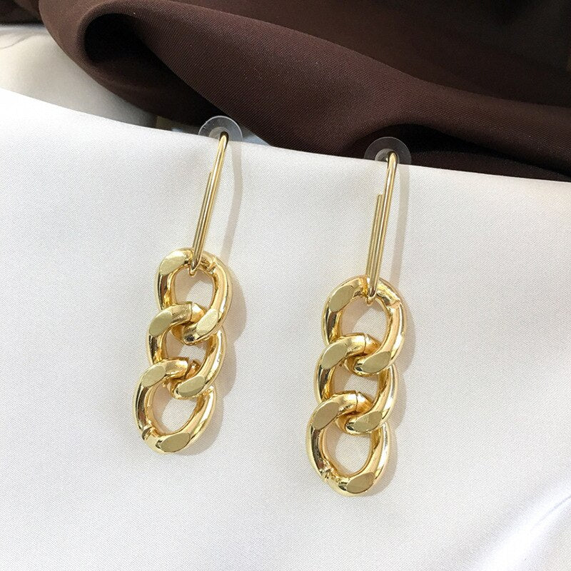 LATS Korean Gold Retro Chain Earrings for Women Exaggerated Large Dangle Earrings Temperament Drop Earings Fashion Jewelry Gifts