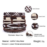 Christmas Gift 4PCS/SET Vintage Leaf Pendant Rice Beads Adjustable Rope Chain Bracelet Punk Braided Wrap Wristbands For Men Fashion Jewelry