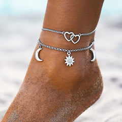 Vintage Ankle Bracelets for Women Simple Heart Love Anklets for Women Beach Charm Boho Accessories Mujer Leg Foot Jewelry