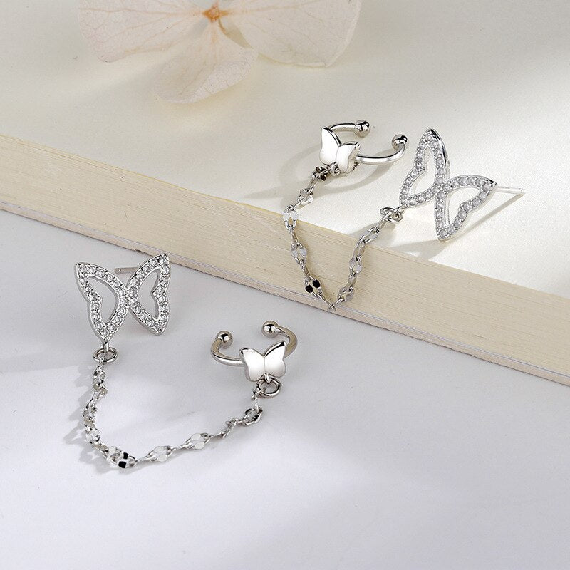 Aveuri Christmas Gift 1 Pcs  Tassel Crystal Butterfly Charm Stud Earrings For Women Wedding Jewelry Female Pendientes eh1405
