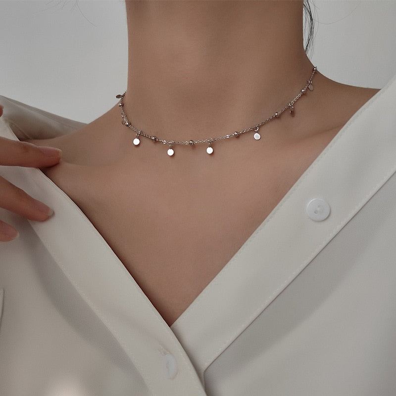 s925 Sterling Silver Choker Necklaces Geometric Irregular Round Clavicle Chain Cute Accessories Women Wedding Jewelry Gift