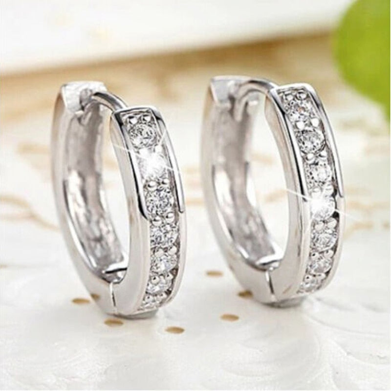 Graduation Gift  Luxury Silver Color Women Hoop Earrings Small Circle Dazzling CZ Delicate Female Party Earring Daily Wear Classic Jewelry
