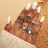 Aveuri Leaf Moon Crescent Rings for Women Antique Sliver Color Punk Knuckle Midi Ring Set Vintage  Jewelry Accessories Wholesale
