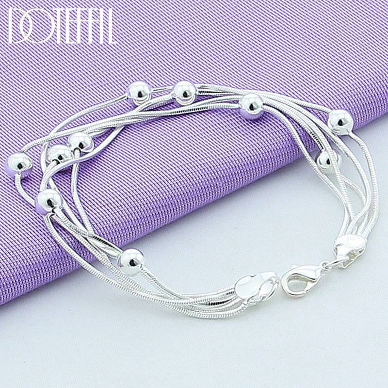 Aveuri  Alloy Five Snake Chain Bracelet Smooth Bead Silver Bracelet Fashion Women Wedding Engagement Jewelry