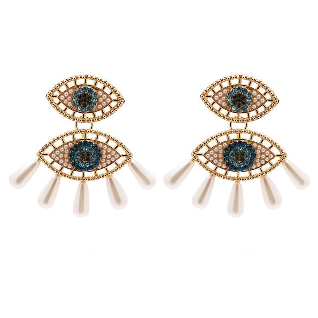 AVEURI Trendy Ethnic Love Heart Shape Evil Eye Drop Earrings For Women Vintage Statement Crystal Dangle Earring Jewelry Gift