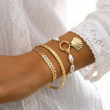 AVEURi 2023 Elegant Bohemian Punk Snake Chain Bracelets For Women Girls Vintage Pearl Circle Shell Charm Bracelet Sets Gift Jewelry