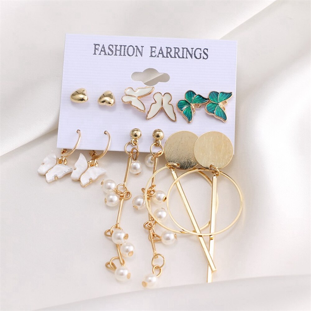 Christmas Gift EN Trendy Gold Silver Color Snake Butterfly Hoop Earrings Set For Women Pearl Resin Earring 2023 Trend Brincos Party Jewelry