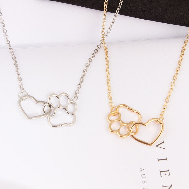 Christmas Gift Hollow Pet Paw Footprint Necklaces Cute Animal Dog Cat Love Heart Pendant Necklace For Women Girls Jewelry Necklace