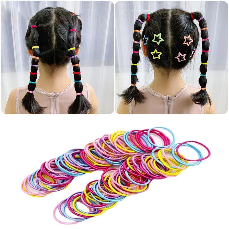 Back to school 2023 AVEURI 100PCS/Set Small Elastic Rubber Band Hair Rin Girls Hair Bands Hair Accessories Kids Ponytail Fixed Headband Scrunchie Headdress