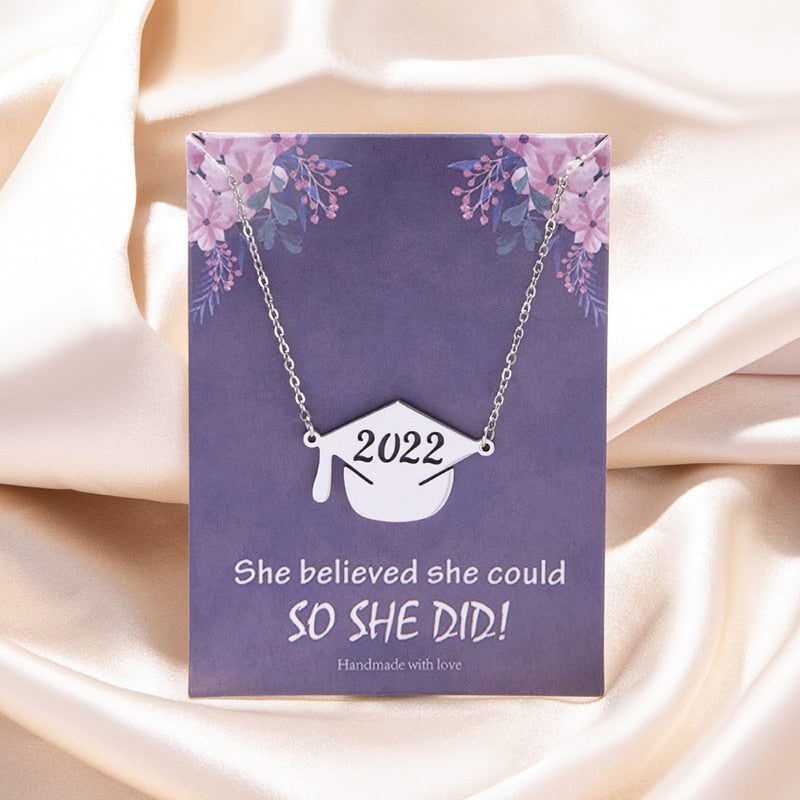 Graduation gifts Class of 2023 Graduate Necklace Jewelry Gold Silver Color Stainless Steel Graduation Hat Pendant Necklaces With Card Gifts