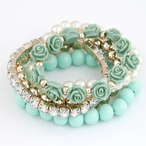 Charm Bracelets For Women Jewelry Rose Flower Multi-layer Wrap Flower Bracelets & Bangles Vintage Pulseras Mujer Pulseiras Femme