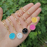 Aveuri Cute Smiley Face Pendant Necklace For Women Vintage Round Pin Link Chain Choker Necklace Accessories Jewelry Collin BFF Mujer