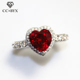 Christmas Gift  Wedding Rings For Women Silver Bridal Engagement Ring Red Heart Cubic Zirconia Elegant Luxury Bijoux Drop Shipping CC829