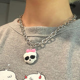Aveuri 2023 Hip Hop Punk Skull Heart Pendant Necklace Fashion Jewelry For Men Women Party Club Gifts Skeleton Choker Necklace New Arrival