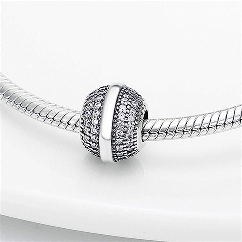 New Silver Color Fits Original Pandach Bracelet Necklace Zircon Surround Beads plate plata de ley 925 Charms Women Jewelry Gift