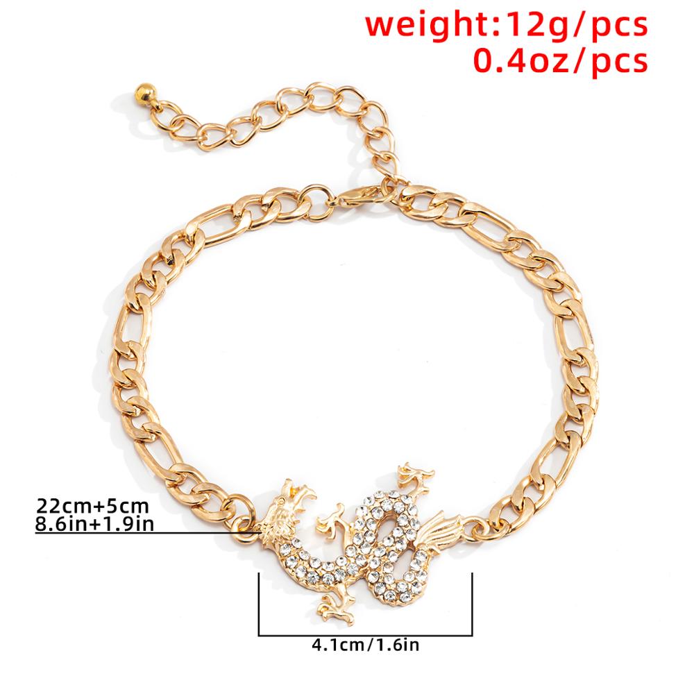 Aveuri Kpop Luxury Crystal Dragon Pendant Bracelet for Women Men Gold Silver Color Metal Cuban Link Chain Bracelet Unisex Wrist Jewerly