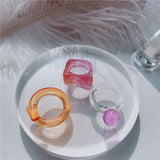 Aveuri 2023 Colorful Transparent Acrylic Rings Geometric Ball Glass Rings For Women Girls Korea Fashion Ring Jewelry Gifts