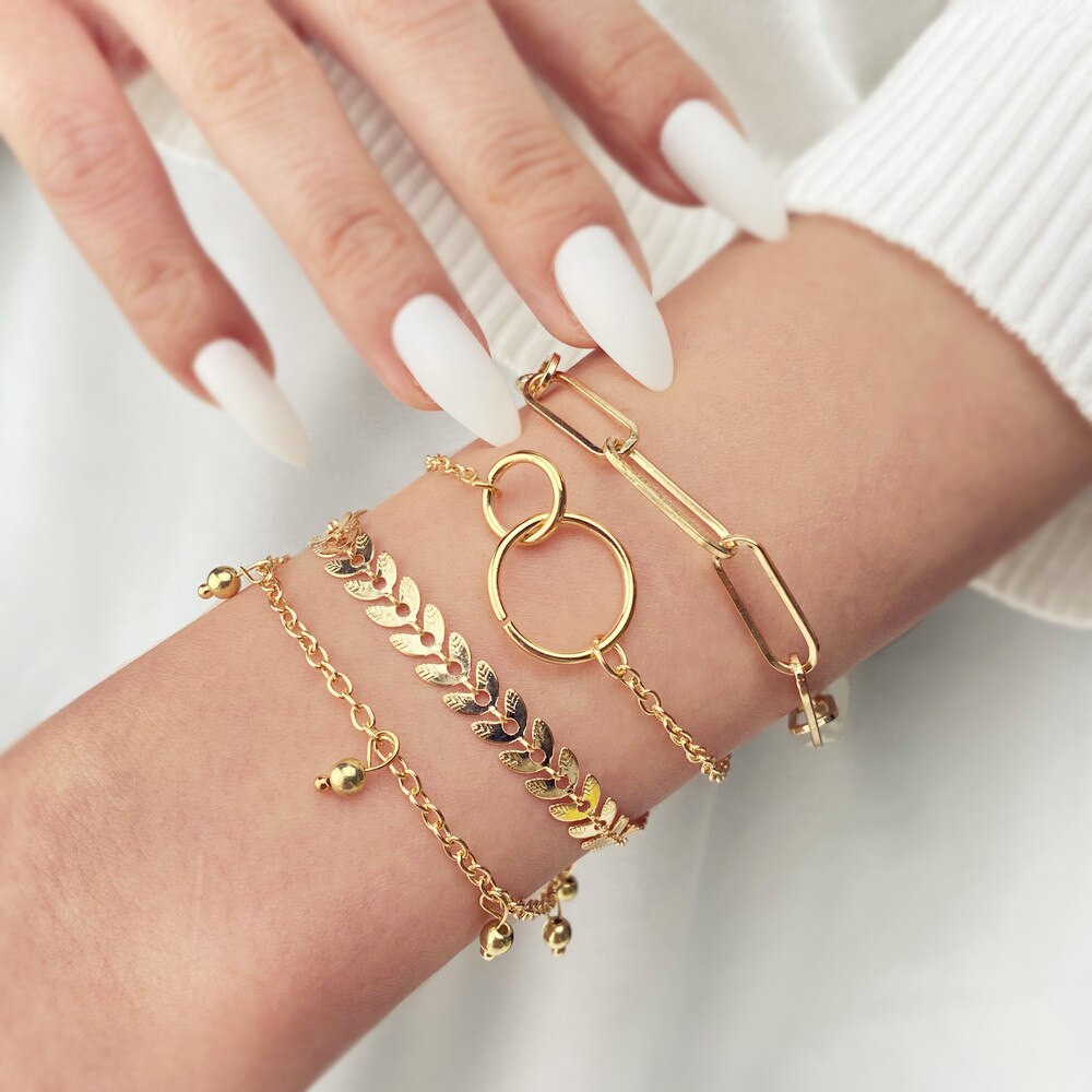 Aveuri Bohemian Bangles Bracelet Set For Women Geometric Charm Chains Bangle Jewelry