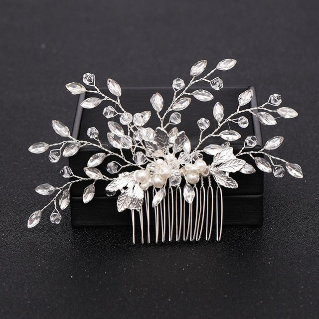 Aveuri Silver Color Pearl Crystal Wedding Hair Combs Hair Accessories For Bridal Flower Headpiece Women Bride Hair Ornaments Jewelry