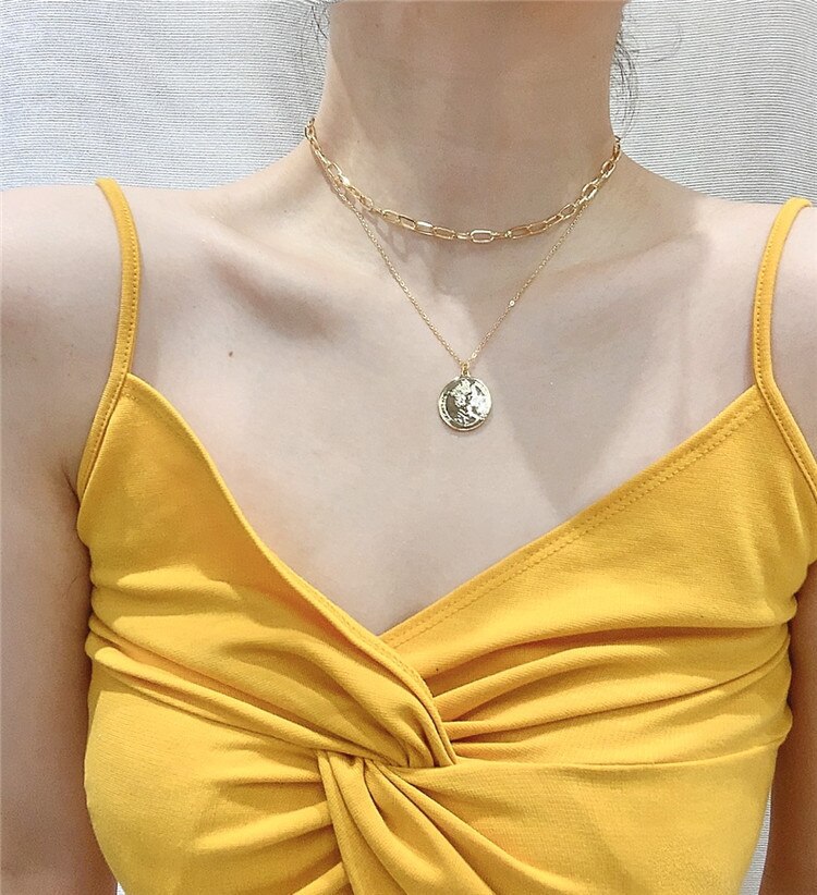 LATS 2023 New Fashion Kpop Pearl Choker Necklace Cute Double Layer Chain Pendant for Women Trendy Jewelry Girl Gift Wholesale