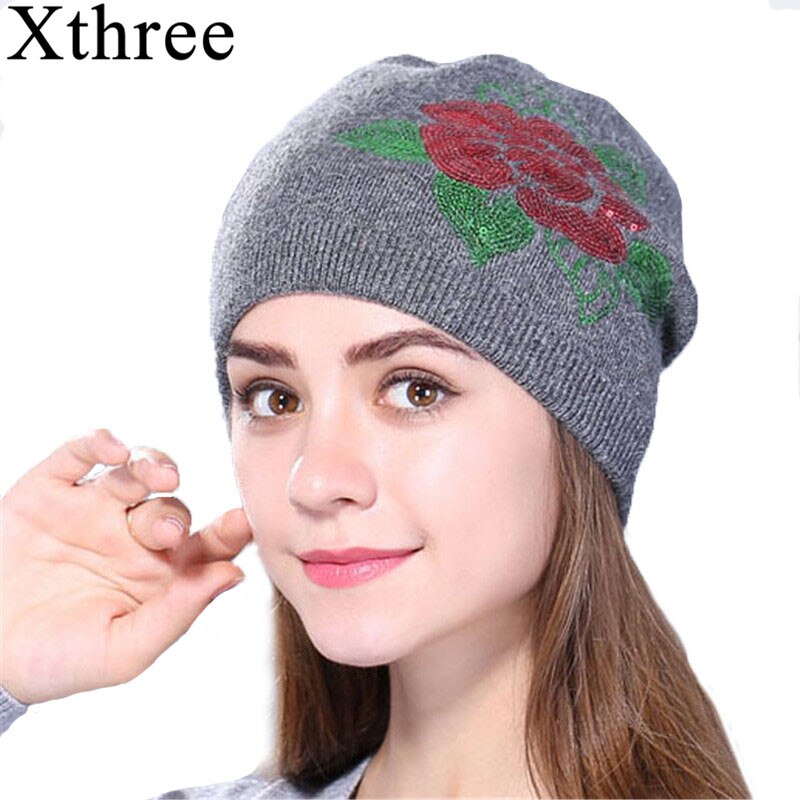 Christmas Gift Female Cashmere winter knitted hat for women hat Beanies Skullies Sequins wool hat autumn girls gorros invierno