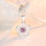 Christmas Gift alloy New Woman Fashion Jewelry High Quality Pink Purple Zircon Flower Pendant Necklace Length 45CM