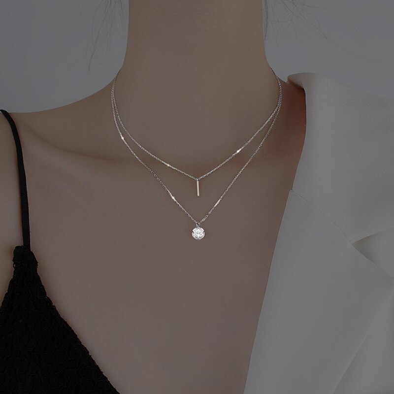 Gift New Double Layer Necklace Round Shiny Luxury Zircon Strip Pendant Necklaces Gift For Women Fine Jewelry