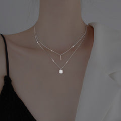 Gift New Double Layer Necklace Round Shiny Luxury Zircon Strip Pendant Necklaces Gift For Women Fine Jewelry