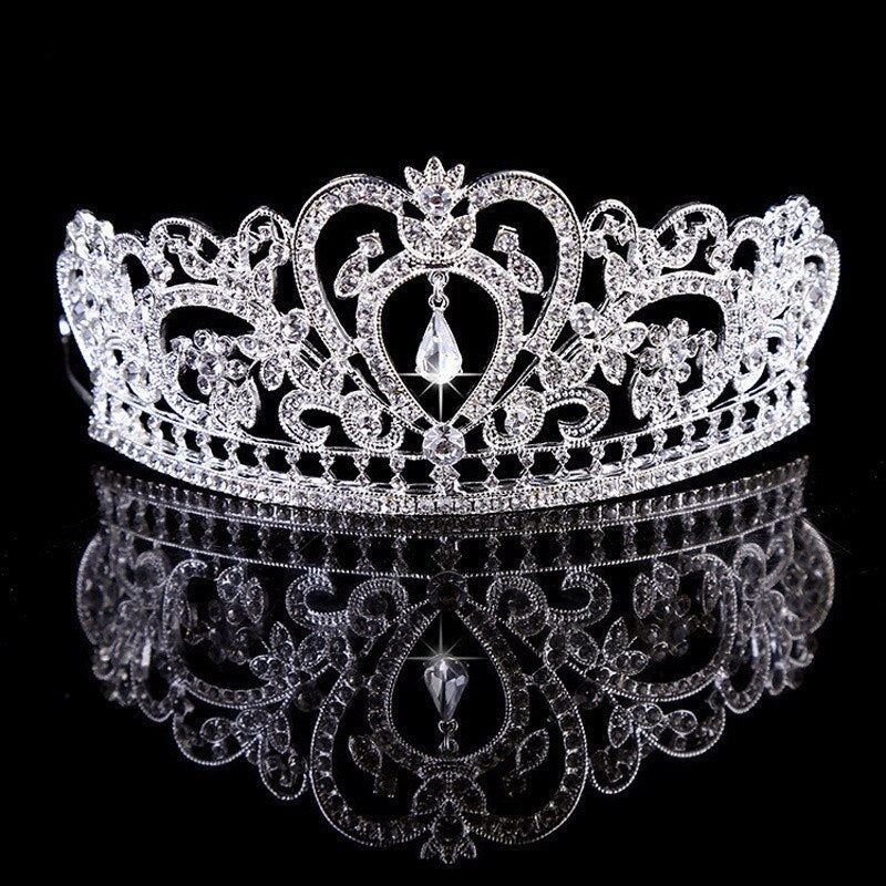 Aveuri Christmas Gift Luxury Silver Color Rhinestone Wedding Tiara Crown Pearl Queen Diadem Bride Crown Headpiece Wedding Hair Accessories Tiara