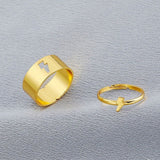 Christmas Gift Vintage Gold 2PCS Adjustable Opening Couple Rings Set for Women Men Butterfly Dinosaur Lightning Airplane Ring 2023Trend Jewelry