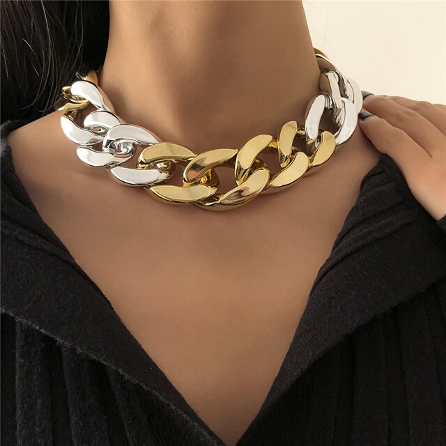 Aveuri Vintage Ancient Choker Necklace Pendant Women Statement Lock Link Thick Chain Necklace Steampunk Men Jewelry