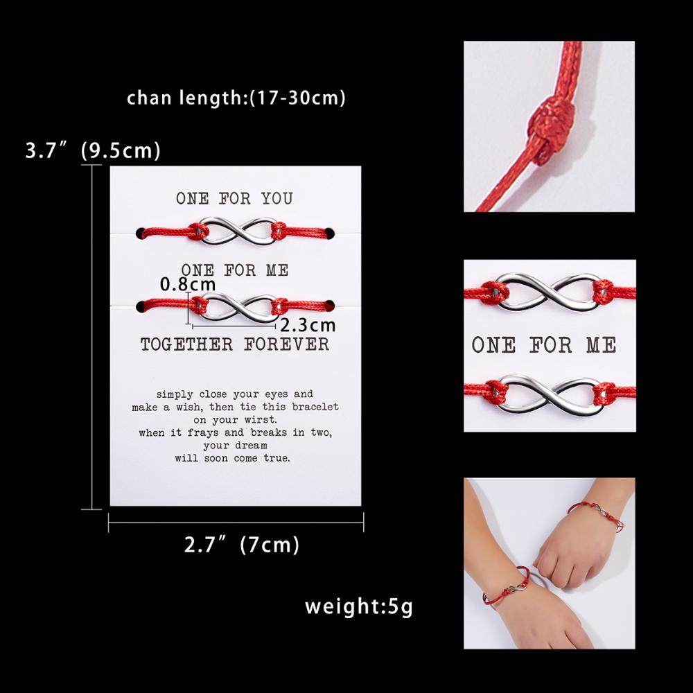 Christmas Gift 2pcs/set ONE FOR YOU ONE FOR ME Together Forever Love Infinity 8 Charm Bracelet Red String Couple Bracelets Lovers Wish Jewelry