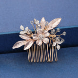 Aveuri Trendy Handmade Tiara Wedding Hair Comb Leaf Flower Bridal Headpiece Gold Pearl Rhinestone Head Jewelry Wedding Hair Accessories