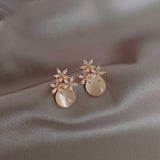 Christmas Gift 2023 new fashion opal zircon petal Earrings European and American style female Earrings Korean classic jewelry party accessories