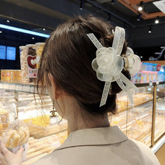 Letter Streamer Grab Hair Claws Fashion Hair Accessories Women White Lace Three-dimensional Flower Hair Clip Boutique Headwear