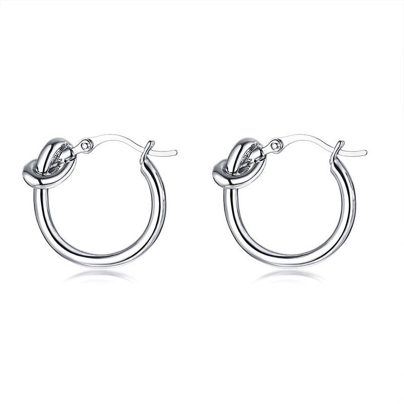 Small Knoted Hoop Earrings for Women Girls Charm Stainless Steel Gold Color Dainty Circle Ears Jewelry