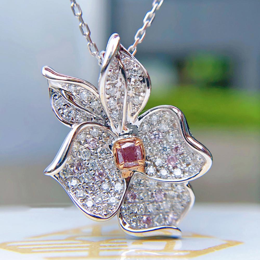 HOYON Encrusted Argyle Pink Princess Square Diamond Flower Pendant Color Treasure Jewelry Source