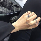 LATS Trendy Vintage Punk Hip-Hop Cross Rings for Women Men Unisex Silver Color Finger Chain Adjustable Ring Fashion Jewelry