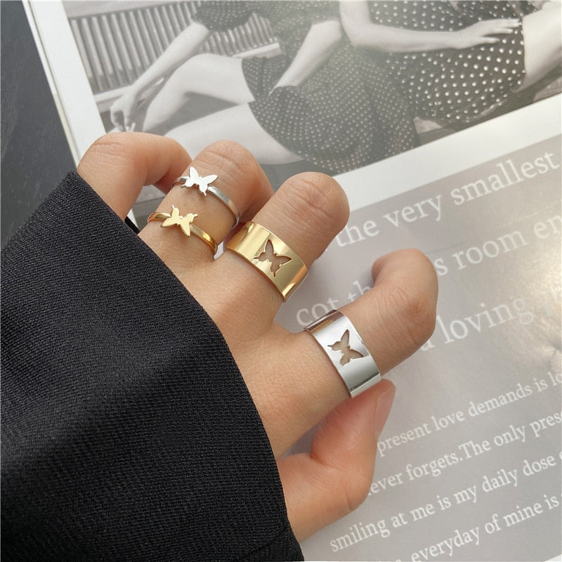 Trendy Gold Butterfly Rings For Women Men Lover Couple Rings Set Friendship Engagement Wedding Open Rings 2023 Jewelry