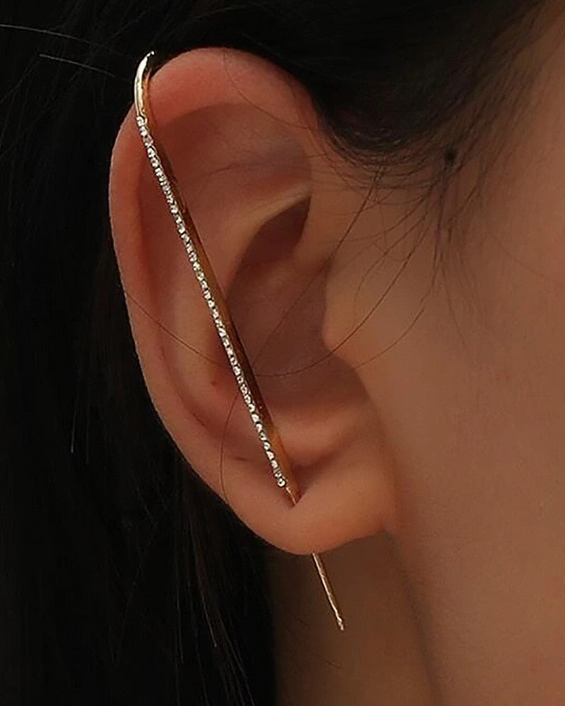 LATS Long Wrap Crawler Hook Earrings Fashion Lightning Crystal Stud Earrings Climber Earrings Piercing Jewelry for Women Gifts