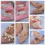 Aveuri 2Pcs/Lot White Wedding Shoes Clips For Bride Wedding Flower Girl Golden Shoes Buckle  Flower Bridal High Heels Clips
