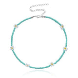 Christmas Gift New Korea Lovely Daisy Flowers Necklaces Colorful Beaded Charm Statement Short Choker Necklace for Women Vacation Jewelry Gift