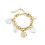 AVEURi 2023 Elegant Ethnic Vintage Gold Silver Color Thick Chain Bracelet Imitation Pearls Human Head Charm Bracelet Sets Jewelry