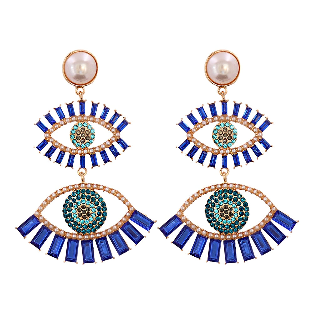 AVEURI Trendy Ethnic Love Heart Shape Evil Eye Drop Earrings For Women Vintage Statement Crystal Dangle Earring Jewelry Gift