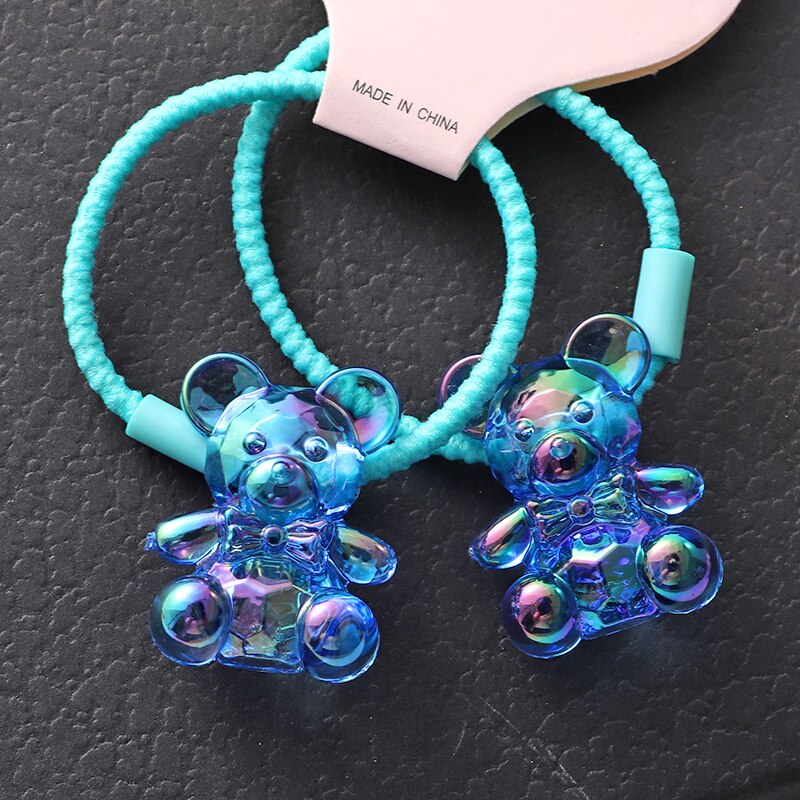 Back to school 2023 AVEURI A Pair Cute Baby Transparent Bear Hair Bands Hair Accessories Girls Hair Ring Rubber Band Elastic Hair Band Kids Headwear