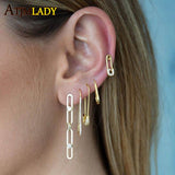 AVEURI High Quality Unique Designer Paper Clip Safety Pin Earring Fashion Elegant Women Jewelry Gold Filled Simple Delicate CZ Earring