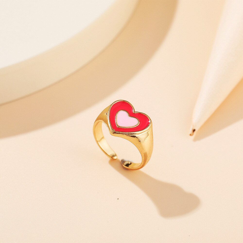 Love Heart Print Rings for Women Girl