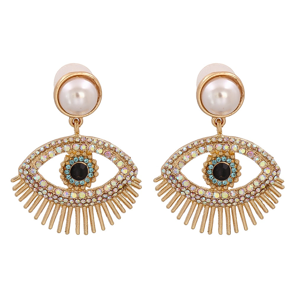 AVEURI Trendy Ethnic Love Heart Shape Evil Eye Drop Earrings For Women Vintage Statement Crystal Dangle Earring Jewelry Gift