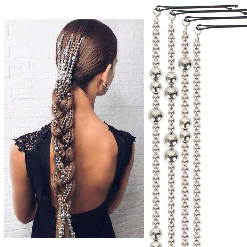 Aveuri 2023 Silver-Plated Beads Hair Chain Tassel Hair Accessories Black Word Clip Braided Hair Clip Popular Fashion Hair Accessories